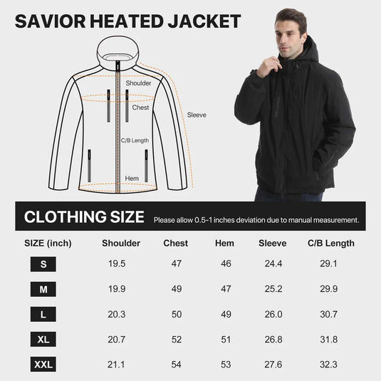 SNOW DEER Heated Jacket for Men & Women – 5 Heating Zones, 3 Temp Levels, Waterproof Windproof Heated Coat with 7.4V 5000mAh Battery for Winter Outdoor Activities