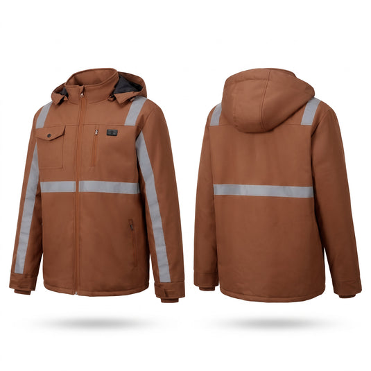 SNOW DEER Heated Work Jacket for Men, High Visibility Night Safety Heating Jacket with 5 Heating Zones, 6000mAh Rechargeable Battery, 3 Temperature Levels, for Outdoor Work Winter