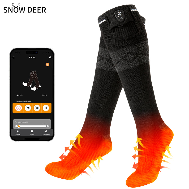 Load image into Gallery viewer, SNOW DEER Heated Socks, APP Control Electric Heated Socks for Men Women, Rechargeable Battery Powered Warm Socks, Washable Thermal Socks Foot Warmer for Winter Hunting Skiing Hiking Camping
