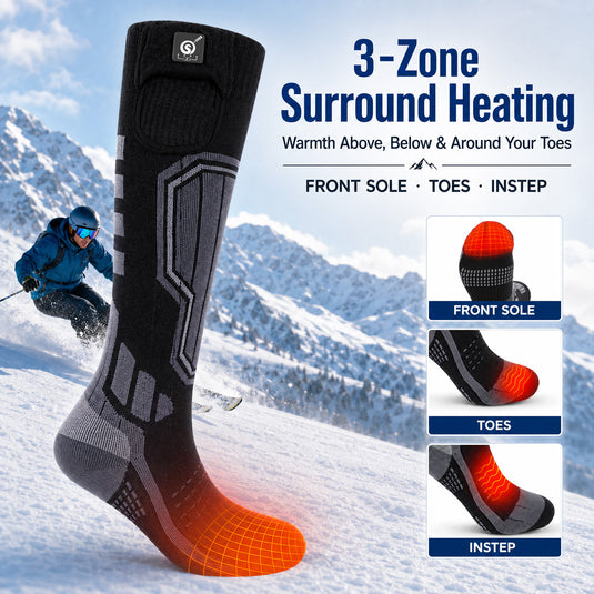 SNOW DEER Heated Ski Socks for Men Women, 7.4V Rechargeable Electric Thermal Socks with 55℃ Auto Overheat Protection, 16H Long Lasting Warmth, 3 Temperature Settings, for Skiing Snowboarding Winter