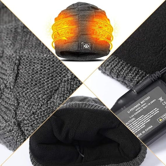 SNOW DEER Battery Heated Beanie Hat,Electric Rechargeable Warm Winter Heated Fleece Cap