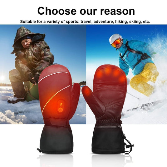 SNOW DEER Heated Gloves Battery Heat Motorcycle Gloves Goat-skin Leather 3 Gears Wamer Control Waterproof Electric Heated Mittens