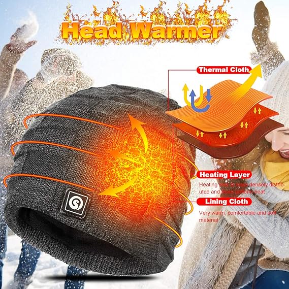 Load image into Gallery viewer, SNOW DEER Battery Heated Beanie Hat,Electric Rechargeable Warm Winter Heated Fleece Cap
