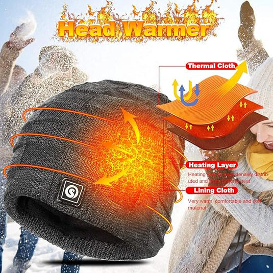 SNOW DEER Battery Heated Beanie Hat,Electric Rechargeable Warm Winter Heated Fleece Cap