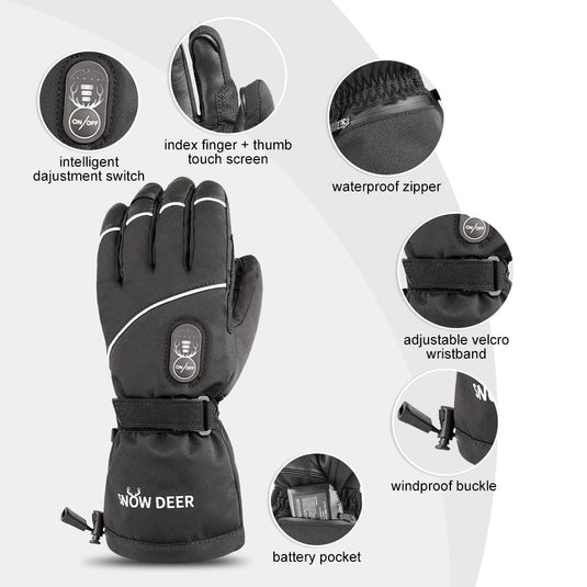 SNOW DEER Upgraded Heated Gloves Men Women,Ski Motorcycle Electric Battery Mittens Gloves