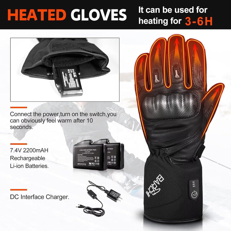 Load image into Gallery viewer, Heated Gloves for Men Women Heated Motorcycle Glove Electric Waterproof Heating Gloves Touchscreen Rechargeable Battery Hand Warmers w/ 12V Motorcycle Wire for Outdoor Work Snowmobiles
