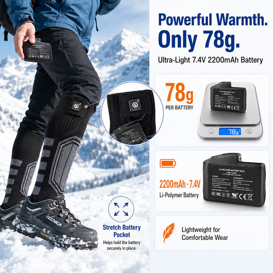 SNOW DEER Heated Ski Socks for Men Women, 7.4V Rechargeable Electric Thermal Socks with 55℃ Auto Overheat Protection, 16H Long Lasting Warmth, 3 Temperature Settings, for Skiing Snowboarding Winter