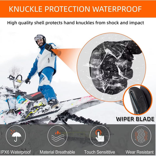 Heated Gloves for Men Women Heated Motorcycle Glove Electric Waterproof Heating Gloves Touchscreen Rechargeable Battery Hand Warmers w/ 12V Motorcycle Wire for Outdoor Work Snowmobiles
