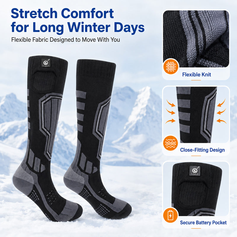 Load image into Gallery viewer, SNOW DEER Heated Ski Socks for Men Women, 7.4V Rechargeable Electric Thermal Socks with 55℃ Auto Overheat Protection, 16H Long Lasting Warmth, 3 Temperature Settings, for Skiing Snowboarding Winter
