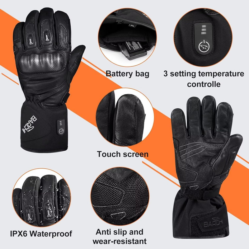 Load image into Gallery viewer, Heated Gloves for Men Women Heated Motorcycle Glove Electric Waterproof Heating Gloves Touchscreen Rechargeable Battery Hand Warmers w/ 12V Motorcycle Wire for Outdoor Work Snowmobiles
