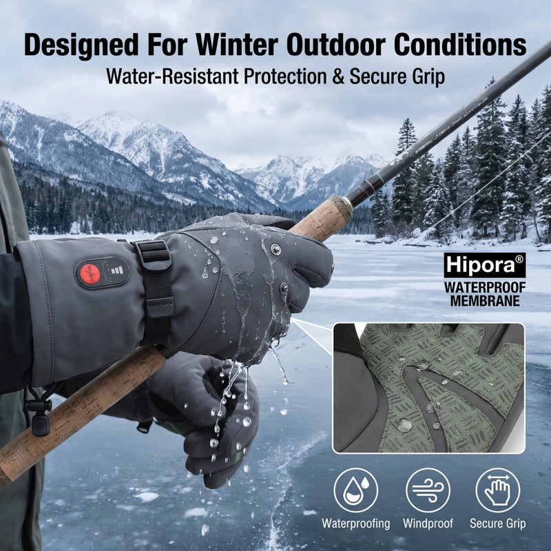 Load image into Gallery viewer, SNOW DEER Heated Fishing Gloves for Men Women, 10s Fast Heating Gloves with 3M Thinsulate Insulation, 3 Temperature Settings Waterproof Touchscreen Gloves for Winter Outdoor Fishing Hunting Hiking
