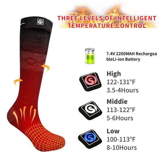 SNOW DEER Electric Rechargable Battery Heating Socks Leg Warmers, Winter Cold Feet Hunting Ski Camping Hiking Riding Motorcycle Snowboating Thermal Warm Socks