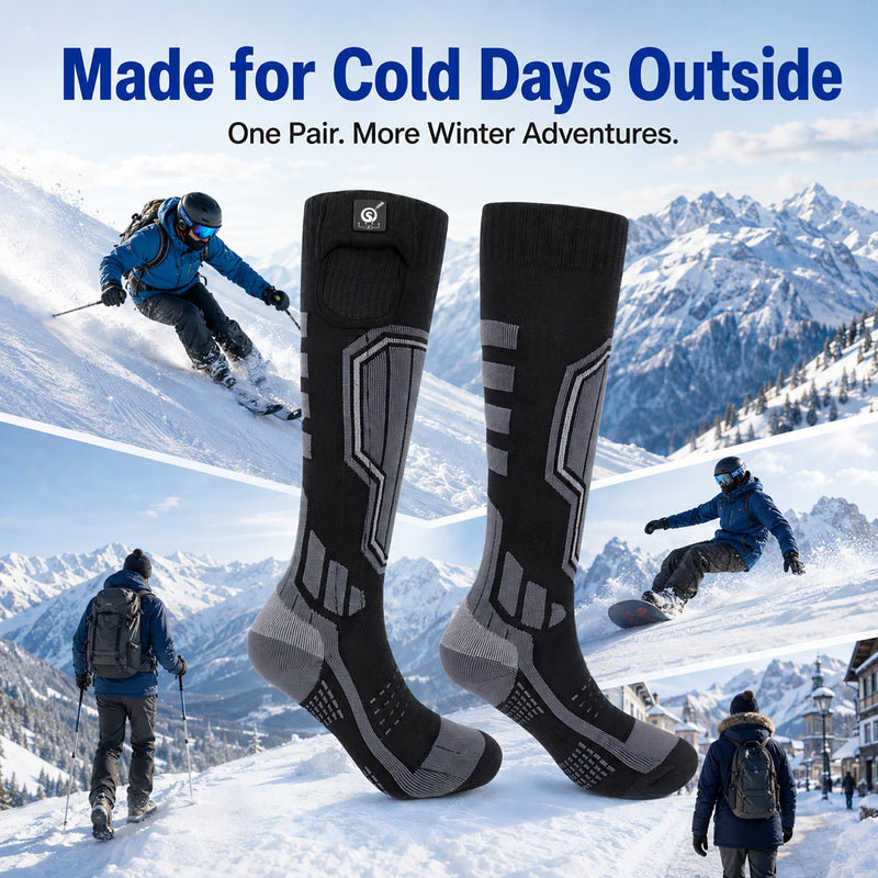 Load image into Gallery viewer, SNOW DEER Heated Ski Socks for Men Women, 7.4V Rechargeable Electric Thermal Socks with 55℃ Auto Overheat Protection, 16H Long Lasting Warmth, 3 Temperature Settings, for Skiing Snowboarding Winter
