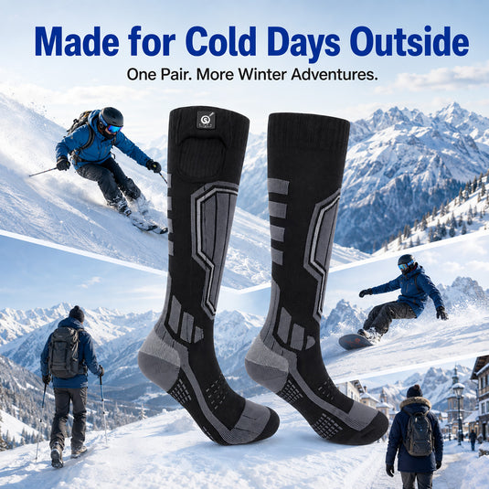 SNOW DEER Heated Ski Socks for Men Women, 7.4V Rechargeable Electric Thermal Socks with 55℃ Auto Overheat Protection, 16H Long Lasting Warmth, 3 Temperature Settings, for Skiing Snowboarding Winter