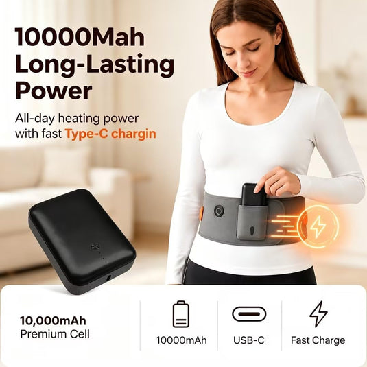 SNOW DEER 10000mAh Wireless Graphene Heated Waist Wrap, 240cm² Heating Pad Type-C Fast Charge Auto Shut Off 60 Inch Adjustable Belt