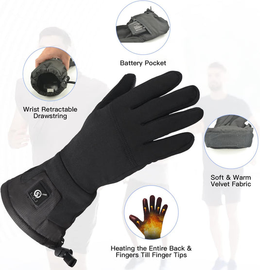 SNOW DEER Heated Glove Liners Men Women,Rechargeable Battery Heated Motorcycle Ski Snow Warmer Gloves