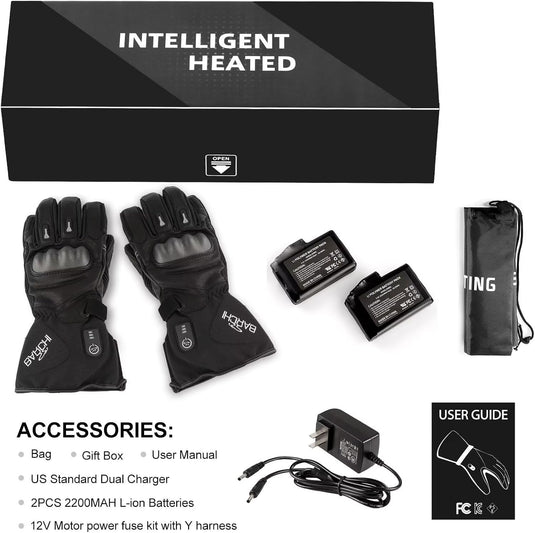 Heated Gloves for Men Women Heated Motorcycle Glove Electric Waterproof Heating Gloves Touchscreen Rechargeable Battery Hand Warmers w/ 12V Motorcycle Wire for Outdoor Work Snowmobiles