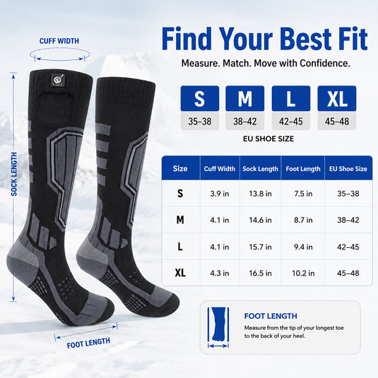 SNOW DEER Heated Ski Socks for Men Women, 7.4V Rechargeable Electric Thermal Socks with 55℃ Auto Overheat Protection, 16H Long Lasting Warmth, 3 Temperature Settings, for Skiing Snowboarding Winter