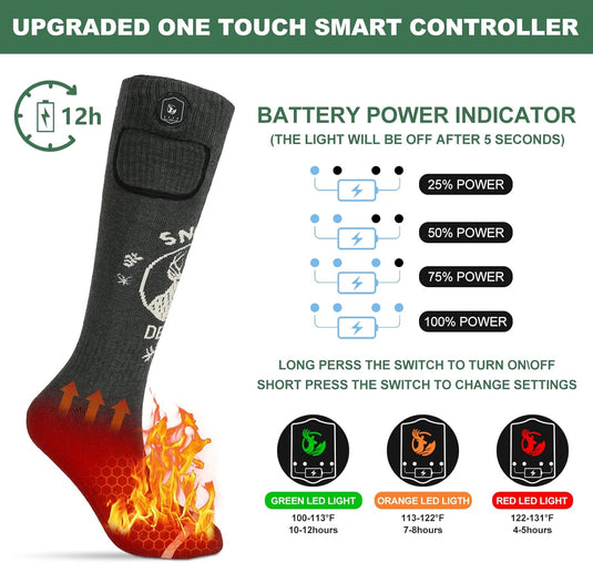 SNOW DEER Heated Socks Fast Charging,7.4V 3000mAh Electric Socks Foot Warmer,Hunting Outdoor Riding Camping Hiking Motorcycle Skiing Warm Winter Socks