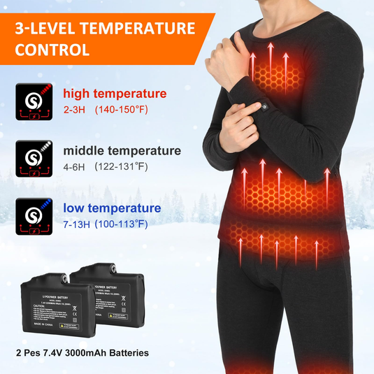 SNOW DEER Men's Heated Thermal Underwear Set - Rechargeable, 3 Heat Settings, Winter Warmth for Outdoor & Indoor