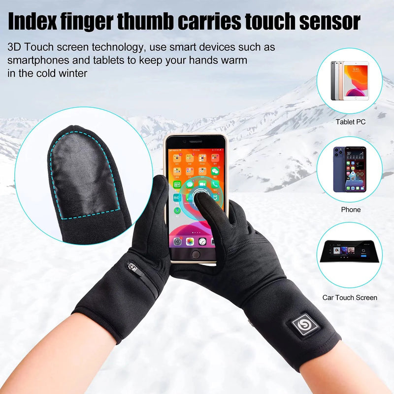 Load image into Gallery viewer, Snow Deer Heated Gloves, Battery Electric Heated Glove Liners for Men Women Ultra-Thin Hand Warmers Rechargeable Touchscreen Winter Gloves for Hiking Ski Riding Cycling, Black
