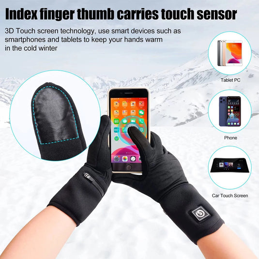 Snow Deer Heated Gloves, Battery Electric Heated Glove Liners for Men Women Ultra-Thin Hand Warmers Rechargeable Touchscreen Winter Gloves for Hiking Ski Riding Cycling, Black