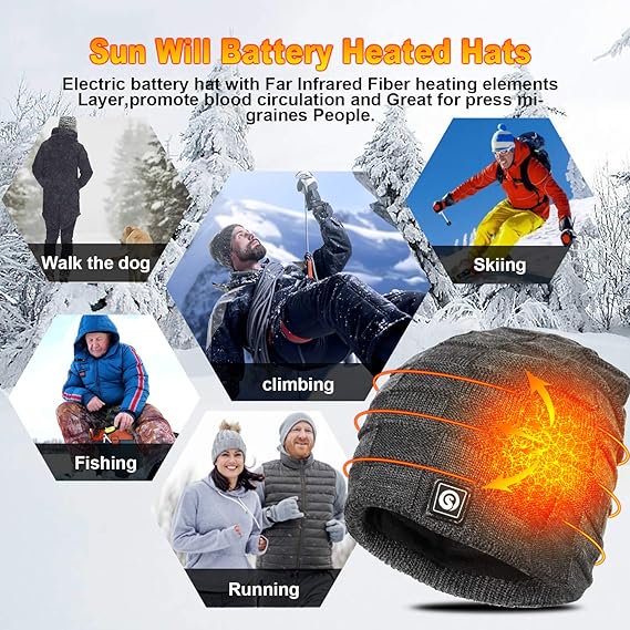 Load image into Gallery viewer, SNOW DEER Battery Heated Beanie Hat,Electric Rechargeable Warm Winter Heated Fleece Cap
