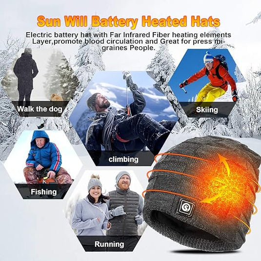 SNOW DEER Battery Heated Beanie Hat,Electric Rechargeable Warm Winter Heated Fleece Cap