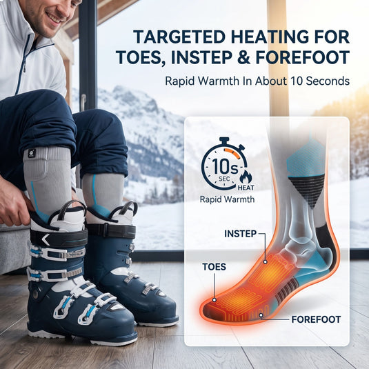 SNOW DEER Rechargeable Heated Ski Socks for Men Women, 7.4V Electric Thermal Ski Foot Warmers, 3 Temp Settings Auto Anti-Scald Heating Socks for Skiing Snowboarding Subzero Winter Snow Sports