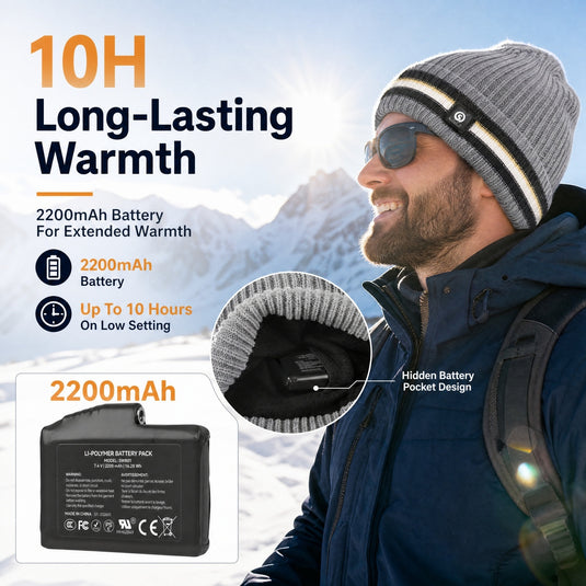 SNOW DEER Heated Beanie Hat for Men Women, 7.4V 6W Electric Heated Hat with 3 Temperature Settings, 2200mAh Rechargeable Winter Warm Hat for Skiing Cycling Hiking Outdoor Sports