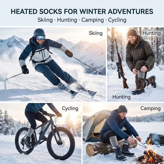 SNOW DEER Rechargeable Heated Ski Socks for Men Women, 7.4V Electric Thermal Ski Foot Warmers, 3 Temp Settings Auto Anti-Scald Heating Socks for Skiing Snowboarding Subzero Winter Snow Sports