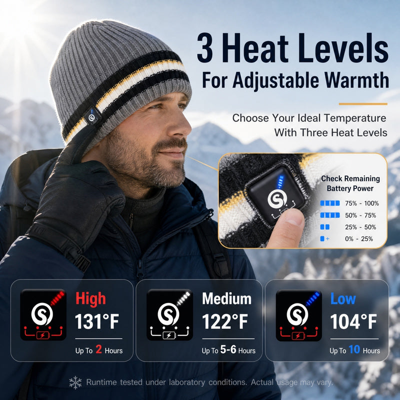 Load image into Gallery viewer, SNOW DEER Heated Beanie Hat for Men Women, 7.4V 6W Electric Heated Hat with 3 Temperature Settings, 2200mAh Rechargeable Winter Warm Hat for Skiing Cycling Hiking Outdoor Sports
