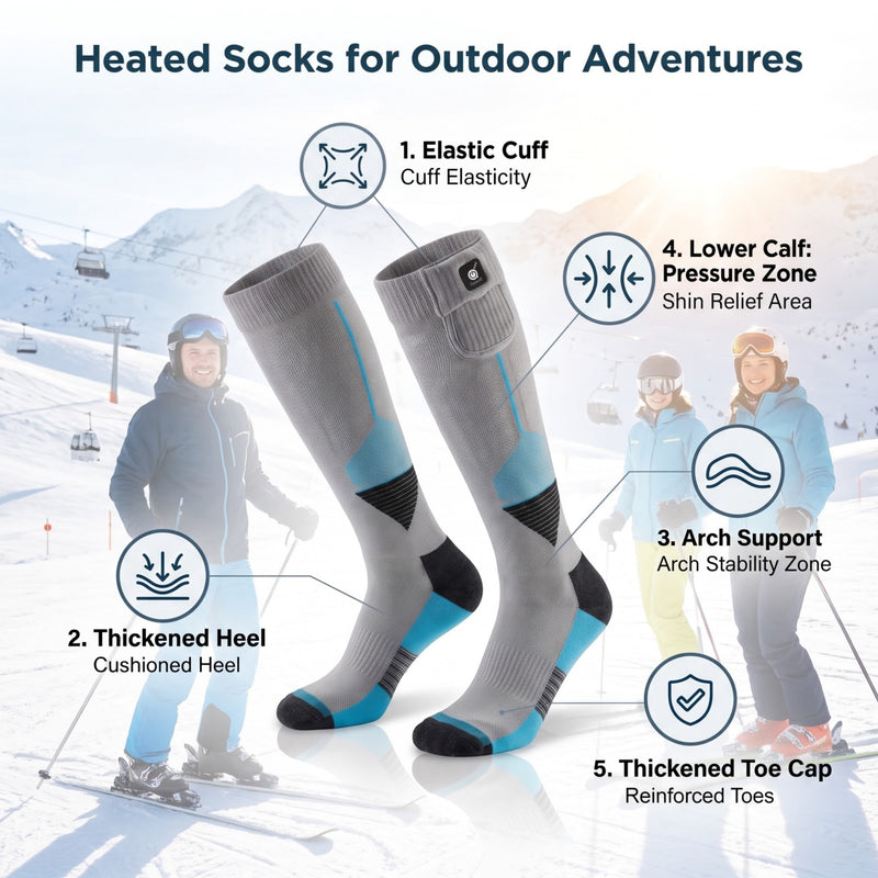 Load image into Gallery viewer, SNOW DEER Rechargeable Heated Ski Socks for Men Women, 7.4V Electric Thermal Ski Foot Warmers, 3 Temp Settings Auto Anti-Scald Heating Socks for Skiing Snowboarding Subzero Winter Snow Sports
