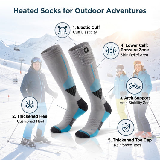 SNOW DEER Rechargeable Heated Ski Socks for Men Women, 7.4V Electric Thermal Ski Foot Warmers, 3 Temp Settings Auto Anti-Scald Heating Socks for Skiing Snowboarding Subzero Winter Snow Sports