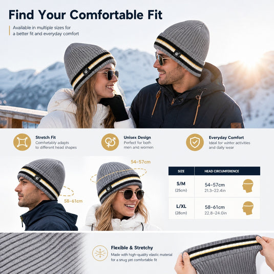 SNOW DEER Heated Beanie Hat for Men Women, 7.4V 6W Electric Heated Hat with 3 Temperature Settings, 2200mAh Rechargeable Winter Warm Hat for Skiing Cycling Hiking Outdoor Sports