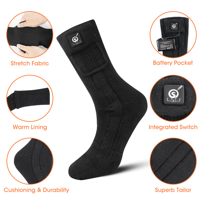 SNOW DEER Heated Socks, Rechargeable Electric Socks with 3 Heat Settings, 10 Hours Heating time Winter Foot Warmers with Large Capacity Batteries for Men/Women
