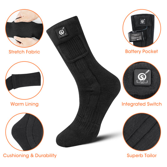 SNOW DEER Heated Socks, Rechargeable Electric Socks with 3 Heat Settings, 10 Hours Heating time Winter Foot Warmers with Large Capacity Batteries for Men/Women