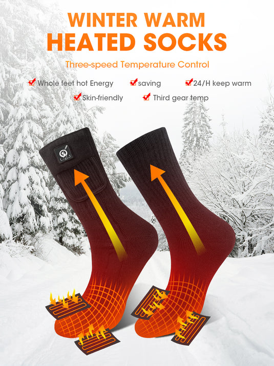 SNOW DEER Heated Socks, Rechargeable Electric Socks with 3 Heat Settings, 10 Hours Heating time Winter Foot Warmers with Large Capacity Batteries for Men/Women