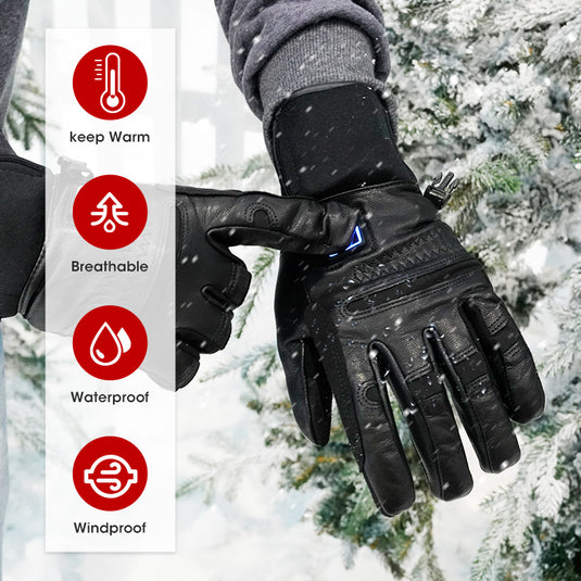 SNOW DEER Electric Heated Gloves Warm Men Women Sheepskin Leather Waterproof Rechargeable Battery Warm Hand Ski Glove