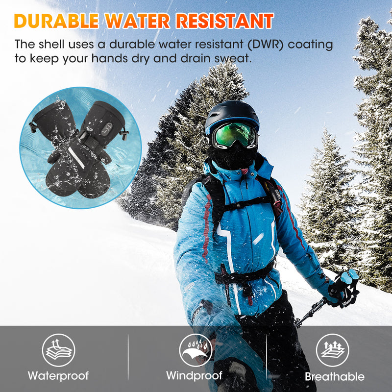 Load image into Gallery viewer, SNOW DEER Heated Ski Mittens for Men &amp; Women – Waterproof Windproof, 3 Heat Levels, Touchscreen for Skiing, Snowboarding &amp; Winter Sports
