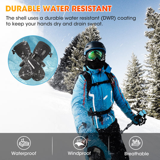 SNOW DEER Heated Ski Mittens for Men & Women – Waterproof Windproof, 3 Heat Levels, Touchscreen for Skiing, Snowboarding & Winter Sports
