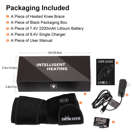 SNOW DEER Heated Knee Brace with Vibration Massage - 3 Heating & 3 Vibration Modes, 7.4V 2200mAh Battery, Relief for Knee Pain, Muscle Stiffness, Arthritis