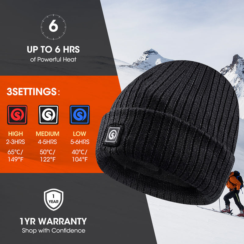 Load image into Gallery viewer, SNOW DEER Battery Heated Beanie Hat,Electric Rechargeable Warm Winter Heated Fleece Cap
