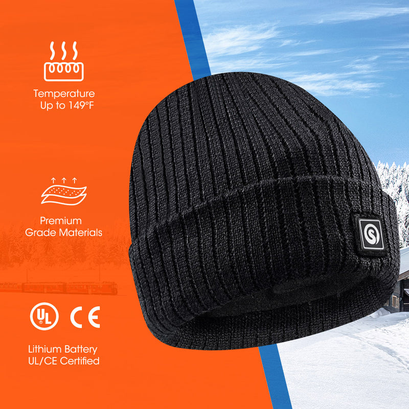 Load image into Gallery viewer, SNOW DEER Battery Heated Beanie Hat,Electric Rechargeable Warm Winter Heated Fleece Cap
