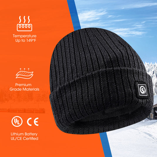 SNOW DEER Battery Heated Beanie Hat,Electric Rechargeable Warm Winter Heated Fleece Cap