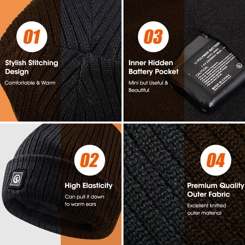 Load image into Gallery viewer, SNOW DEER Battery Heated Beanie Hat,Electric Rechargeable Warm Winter Heated Fleece Cap
