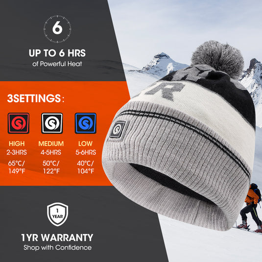 SNOW DEER Battery Heated Beanie Hat,Electric Rechargeable Warm Winter Heated Fleece Cap