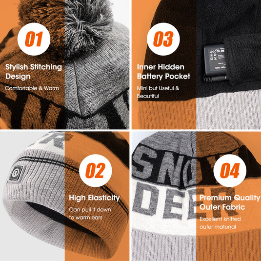 SNOW DEER Battery Heated Beanie Hat,Electric Rechargeable Warm Winter Heated Fleece Cap