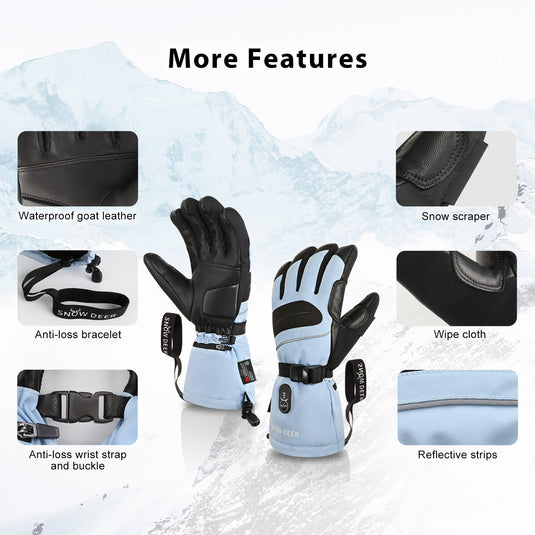 SNOW DEER Heated Gloves for Men Women with 10 Hours Warm Electric Heated Ski Gloves Waterproof Rechargeable Winter Gloves Thinsulate Touchscreen Outdoor Cold Weather Gloves