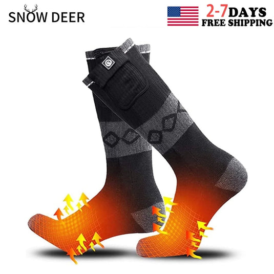 SNOW DEER Electric Rechargable Battery Heating Socks Leg Warmers, Winter Cold Feet Hunting Ski Camping Hiking Riding Motorcycle Snowboating Thermal Warm Socks